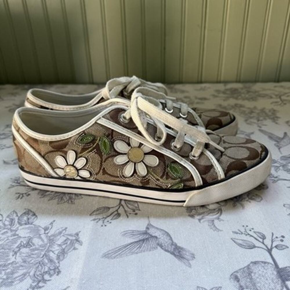 Coach Dee Women Sneakers Brown Signature Style Canvas Size 9 B Y2K Logo Shoes